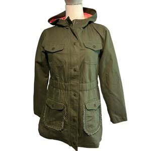 Cat & Jack Kids Jacket SZ L 10-12 Khaki Green Long Sleeve Lined Hooded  Utility